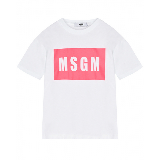 Белая футболка с лого в розовом прямоугольнике MSGM | Фото 1