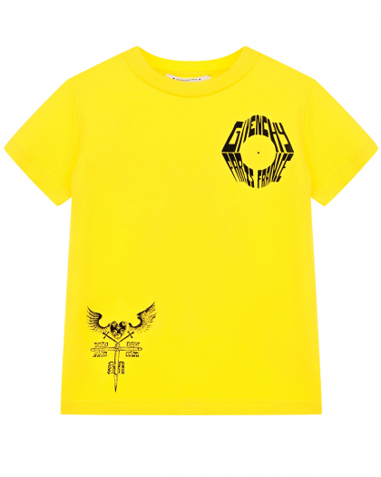 Желтая футболка из хлопка с принтом  | Фото 1