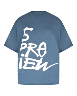 Синяя футболка с белым лого 5 Preview Синий, арт. 5PWAW22033 ACID PETROL | Фото 1