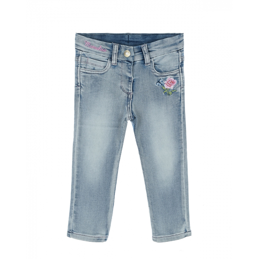 Голубые джинсы с вышитой розой Monnalisa | Фото 1