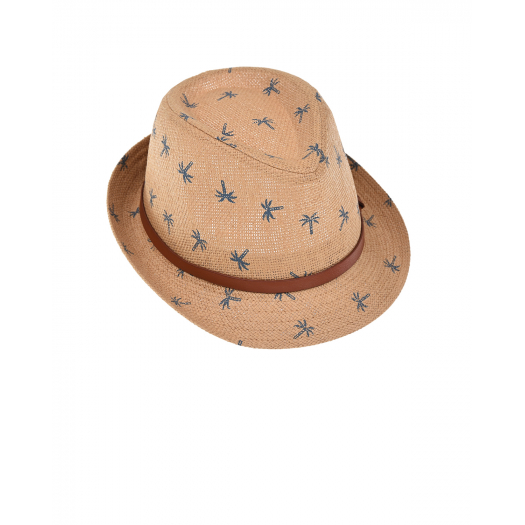 Бежевая шляпа с принтом &quot;пальмы&quot; MaxiMo | Фото 1