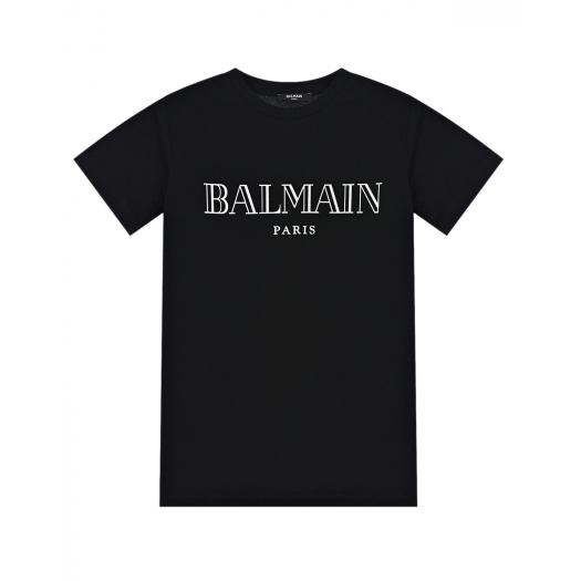 Черная футболка с белым логотипом Balmain | Фото 1
