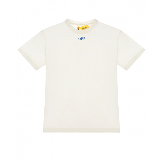 Белая футболка с синим логотипом Off-White | Фото 1