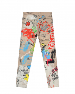 Бежевые брюки с принтом &quot;граффити&quot; Dsquared2 Бежевый, арт. DQ0772 D0050 DQ707 | Фото 2