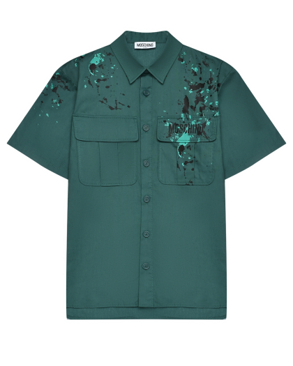 Рубашка с короткими рукавами, зеленая Moschino | Фото 1