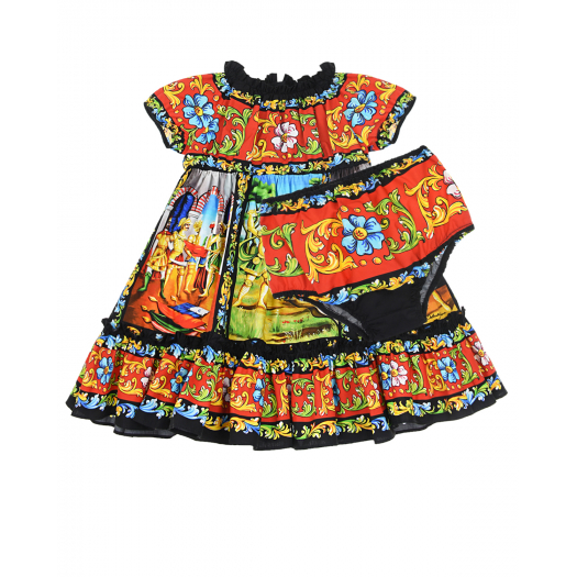 Поплиновое платье с принтом &quot;carretto&quot; Dolce&Gabbana | Фото 1