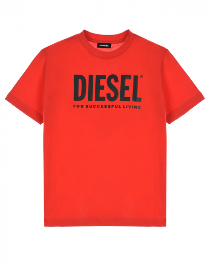 Красная футболка с черным логотипом Diesel | Фото 1