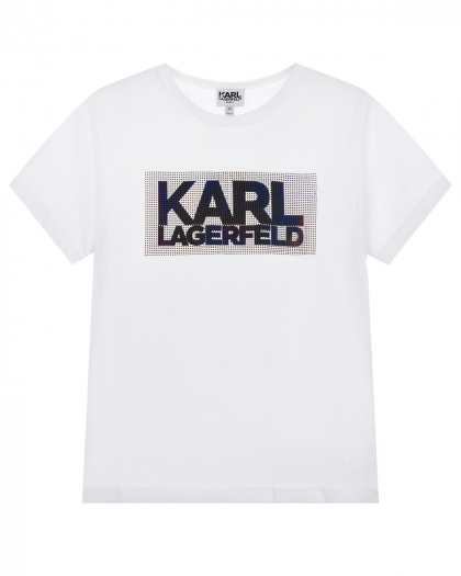 Белая футболка с логотипом и стразами Karl Lagerfeld kids | Фото 1