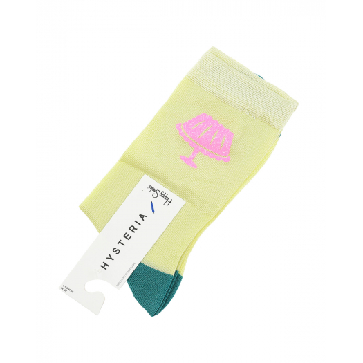 Салатовые носки с розовым декором Happy Socks | Фото 1