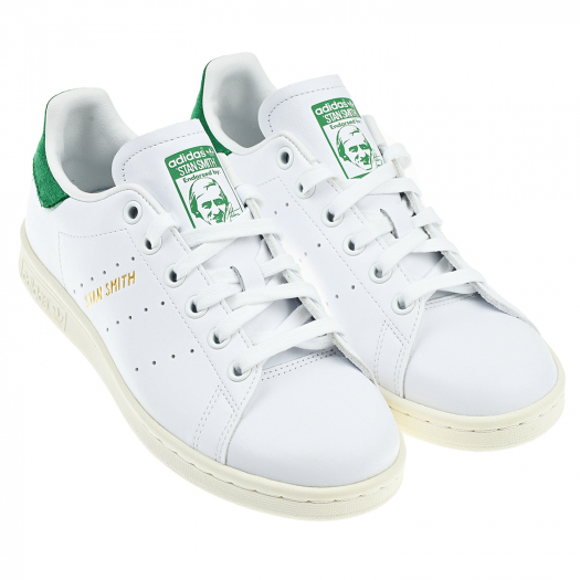 Базовые белые кеды, с зелеными вставками Adidas | Фото 1