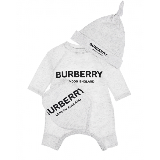 Подарочный набор для новорожденных (комбинезон, слюнявчик, шапка) Burberry | Фото 1