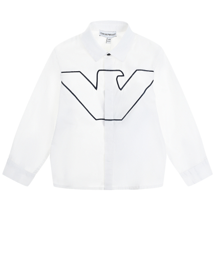 Белая рубашка с вышитой эмблемой бренда Emporio Armani | Фото 1