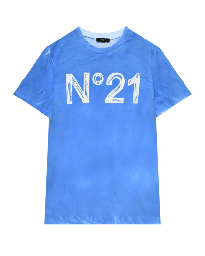 Футболка с логотипом на груди, синяя No. 21 | Фото 1