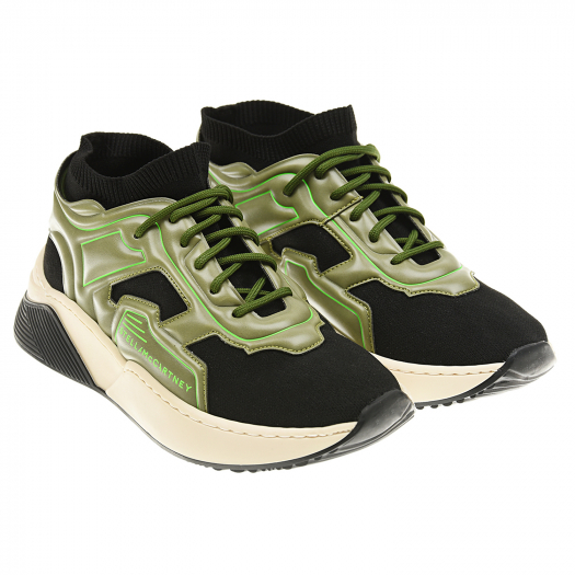 Черные кроссовки с зелеными вставками Stella McCartney | Фото 1