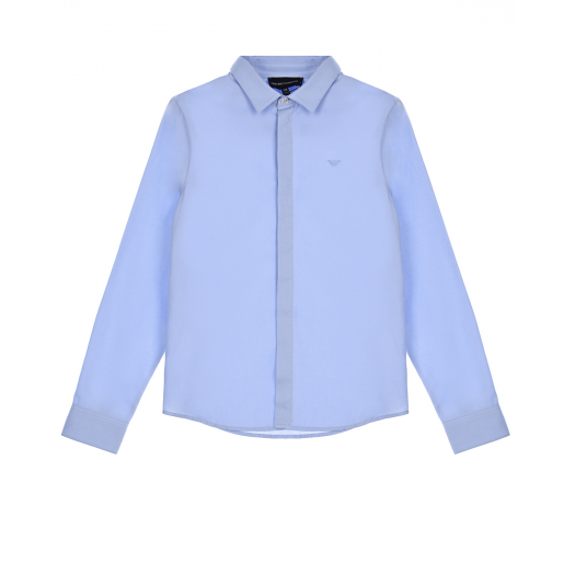 Голубая рубашка из хлопка с выделкой Emporio Armani | Фото 1