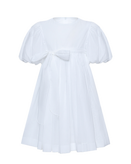 Платье в мелкую клетку и бантом на поясе, белое Paade Mode | Фото 1