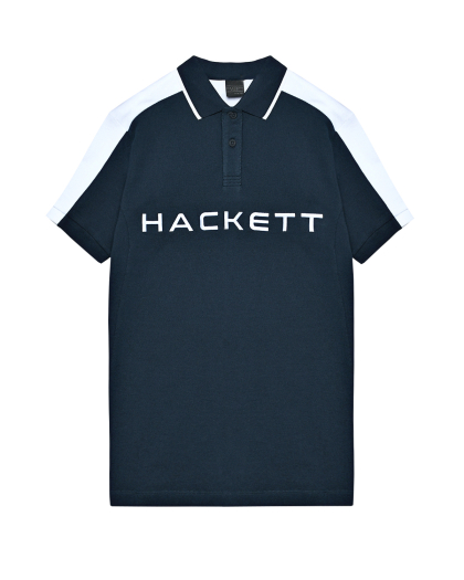 Футболка-поло синяя с белым лого Hackett London | Фото 1