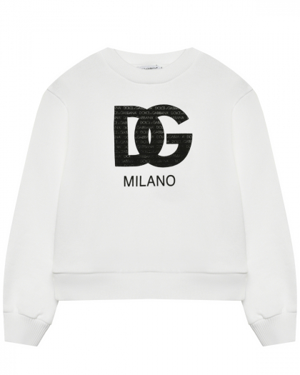 Свитшот с черным логотипом на груди, белый Dolce&Gabbana | Фото 1