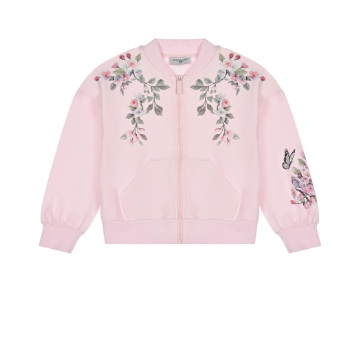 Розовая спортивная куртка с цветочным принтом Monnalisa | Фото 1