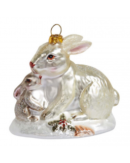 Подвеска Кролик с крольчонком белые на полянке (стекло) 6,5х10х9 см Holiday Classics , арт. 53293 | Фото 2