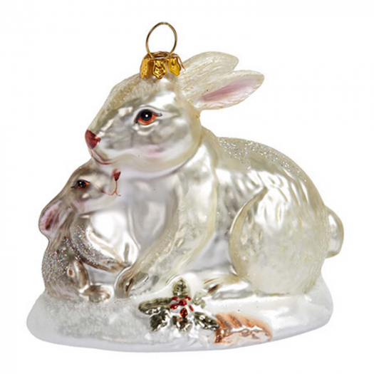 Подвеска Кролик с крольчонком белые на полянке (стекло) 6,5х10х9 см Holiday Classics | Фото 1
