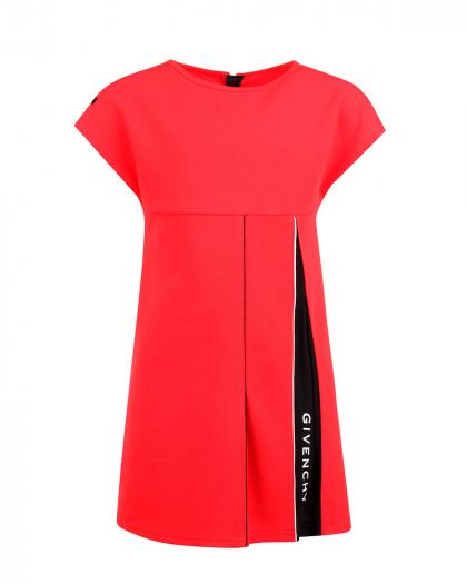 Красное платье со встречной складкой и логотипом  | Фото 1