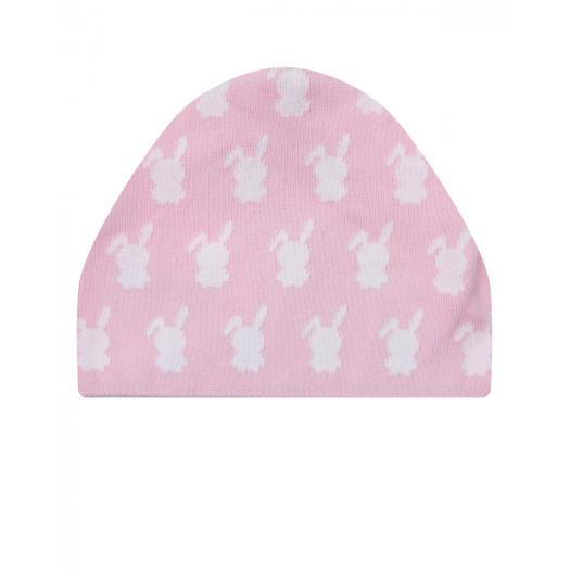 Розовая шапка с узором &quot;зайцы&quot; Chobi | Фото 1
