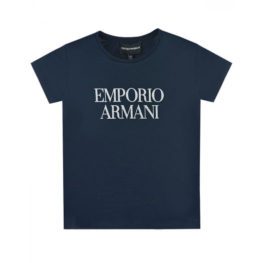 Темно-синяя футболка с логотипом Emporio Armani | Фото 1