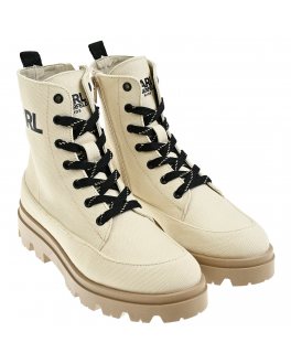 Высокие бежевые ботинки с черными шнурками Karl Lagerfeld kids Бежевый, арт. Z19074 210 | Фото 1
