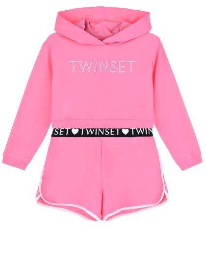 Розовый комплект: толстовка-худи + шорты TWINSET | Фото 1