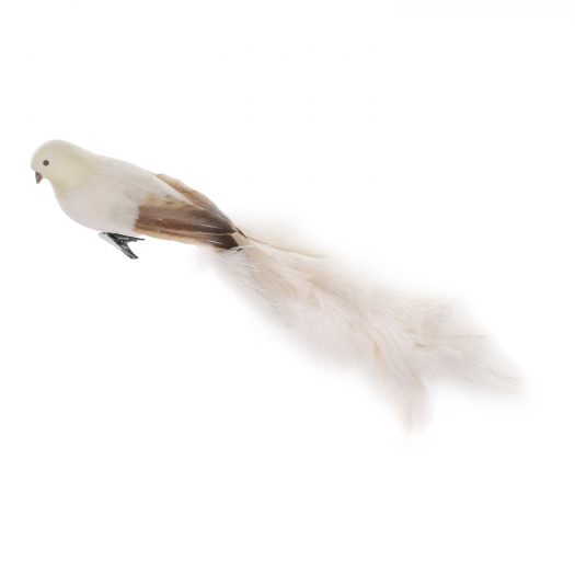 Декор Птица с зажимом кремовый хвост-перо страуса, 55 см SHISHI | Фото 1