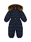 Комбинезон с мехом енота на капюшоне, темно-синий