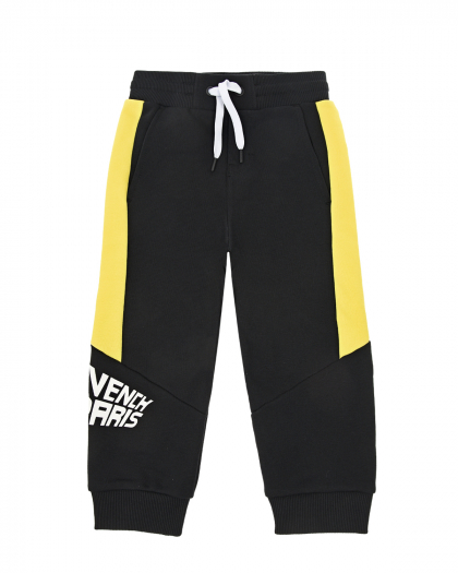 Черные спортивные брюки с желтыми вставками  | Фото 1