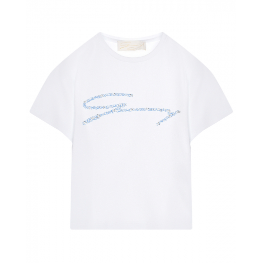 Белая футболка с голубым лого Genny | Фото 1