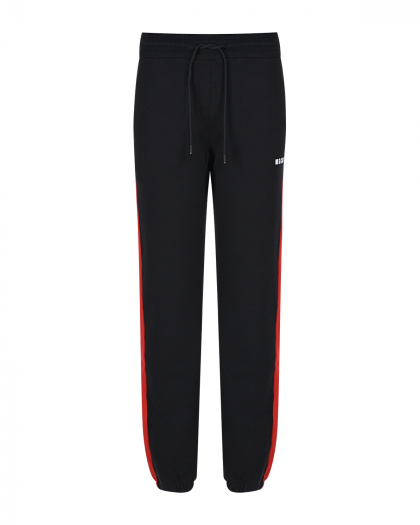 Черные спортивные брюки с красными лампасами MSGM | Фото 1