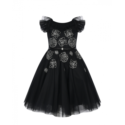 Черное платье с розами из стразов Monnalisa | Фото 1