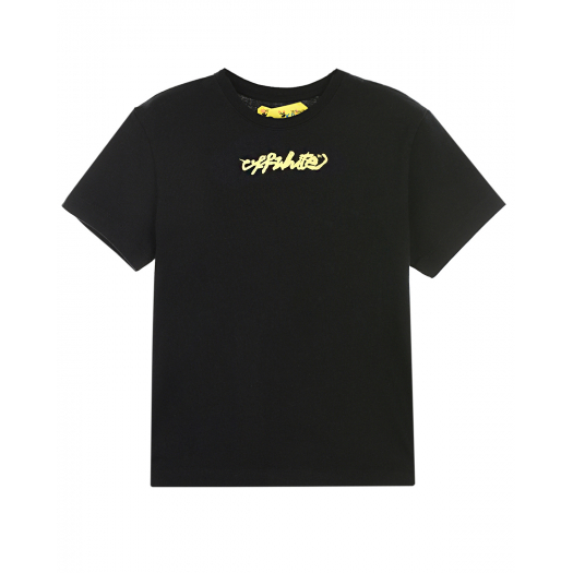Черная футболка с желтым логотипом Off-White | Фото 1