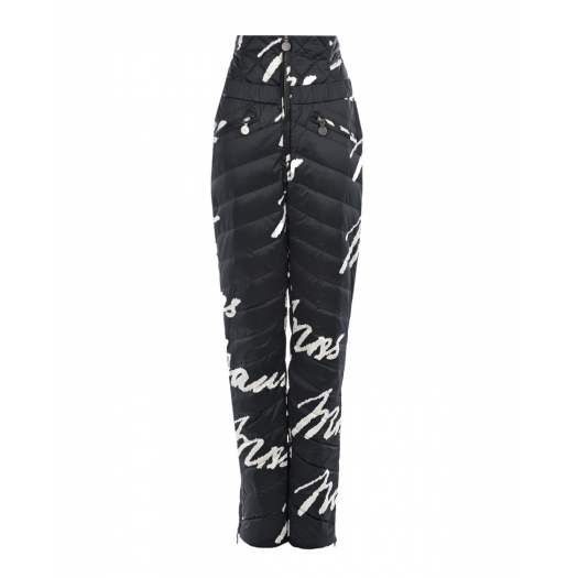 Черные стеганые брюки с белым лого Naumi | Фото 1