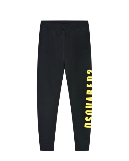 Черные спортивные брюки с желтым логотипом Dsquared2 | Фото 1