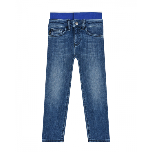 Синие джинсы slim fit с резинкой на поясе Emporio Armani | Фото 1