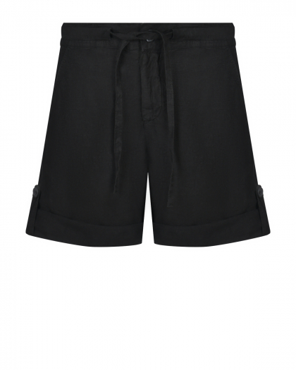 Льняные шорты с поясом на кулиске, черные 120% Lino | Фото 1