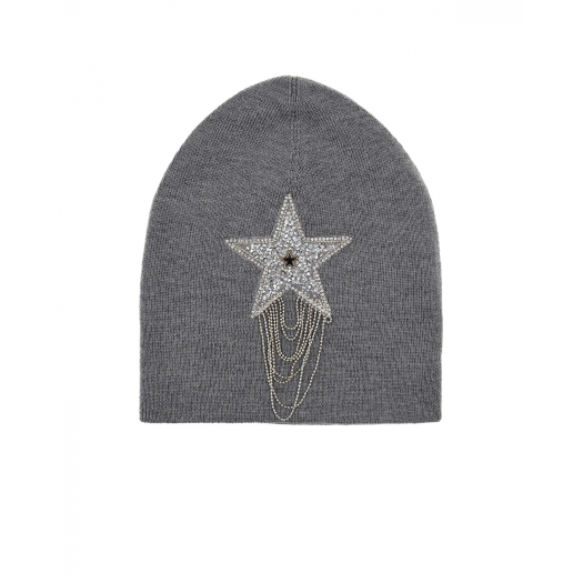Серая шапка со звездой из стразов Regina | Фото 1