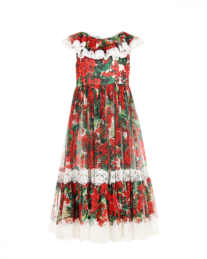 Шелковое платье с принтом &quot;герань&quot; Dolce&Gabbana | Фото 1