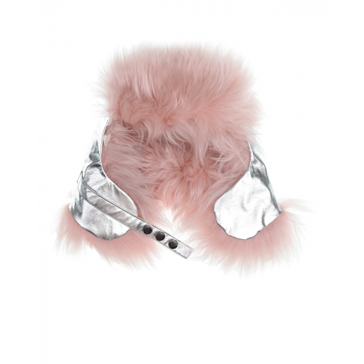 Серебристая шапка-ушанка с розовым мехом Ploomlé | Фото 1