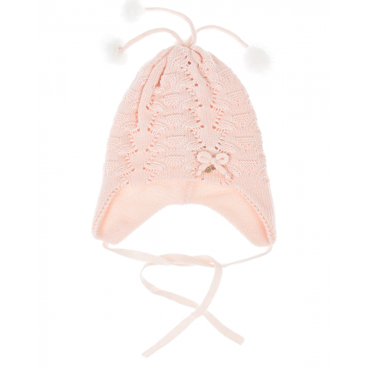 Розовая шапка из шерсти с помпонами Il Trenino | Фото 1