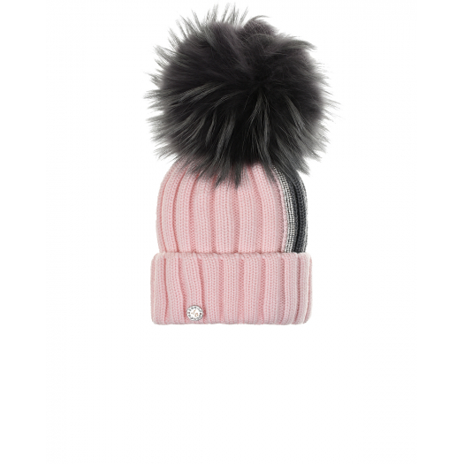 Розовая шапка со стразами Joli Bebe | Фото 1