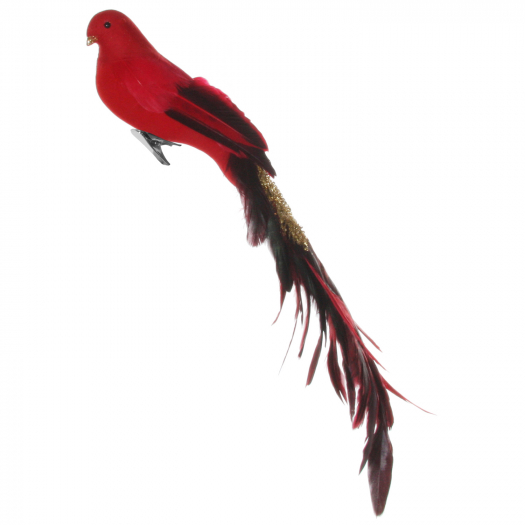 Декор &quot;Птичка с пером и блестками&quot; красная, 45 см SHISHI | Фото 1