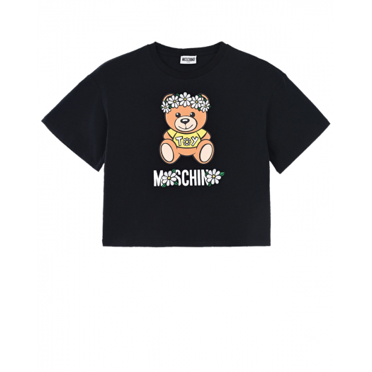 Черная футболка с принтом &quot;медвежонок&quot; Moschino | Фото 1