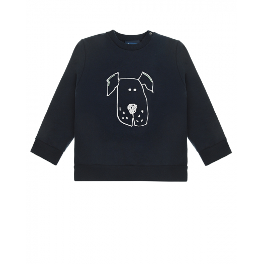 Темно-синий свитшот с принтом &quot;Собака&quot; Sanetta Kidswear | Фото 1