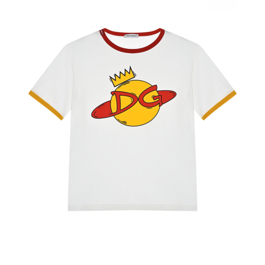 Белая футболка с логотипом и яркой отделкой Dolce&Gabbana | Фото 1